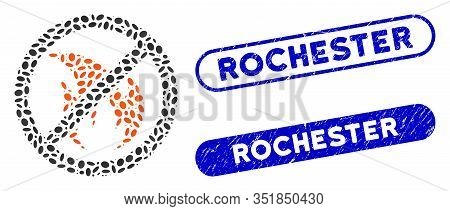 Mosaic No Fire And Grunge Stamp Seals With Rochester Phrase. Mosaic Vector No Fire Is Created With S