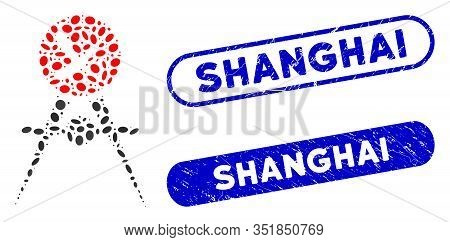 Mosaic Quality Control Failed And Rubber Stamp Seals With Shanghai Text. Mosaic Vector Quality Contr