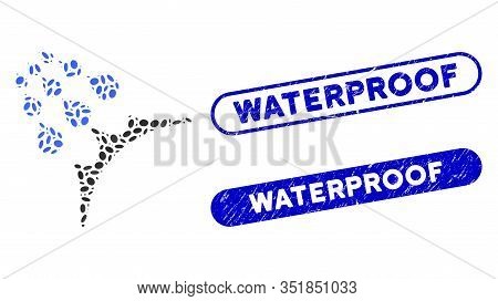 Mosaic Water Proof And Distressed Stamp Seals With Waterproof Text. Mosaic Vector Water Proof Is Com