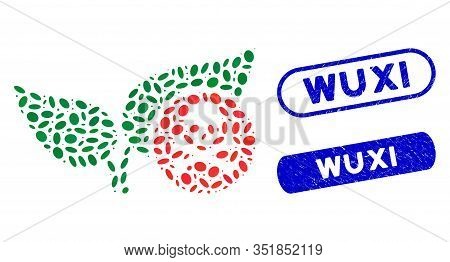 Mosaic Herbicide And Grunge Stamp Seals With Wuxi Caption. Mosaic Vector Herbicide Is Composed With 