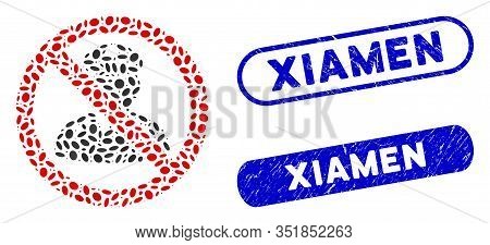 Mosaic No Military Officer And Rubber Stamp Seals With Xiamen Text. Mosaic Vector No Military Office