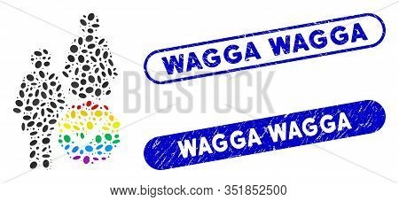 Mosaic For Lesbians And Grunge Stamp Seals With Wagga Caption. Mosaic Vector For Lesbians Is Formed 