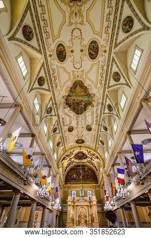 New Orleans, Louisiana, United States - October 6,2019 Altar Saint Louis Basilica Cathedral Oldest C