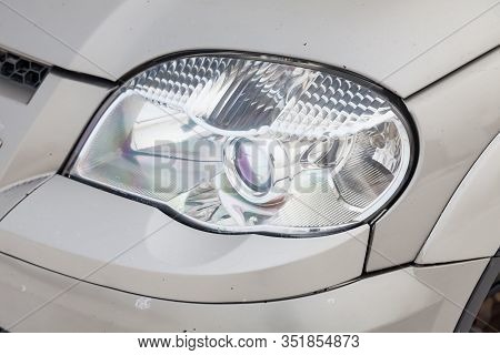 Novosibirsk, Russia - 02.18.2020: Front Headlight View Of A Chevrolet Niva, A Russian-american Car I