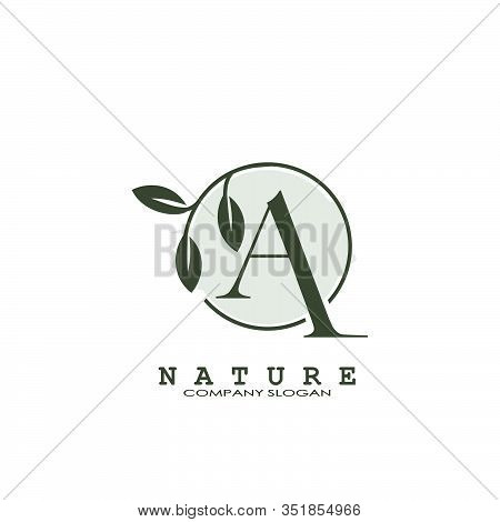 A Letter Nature Floral Logo. Abstract Vector Logo Design Concept Naturally Floral Leaf With Circle S