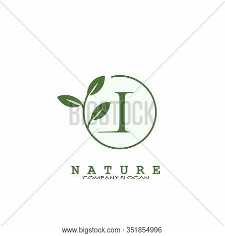 I Letter Nature Floral Logo. Abstract Vector Logo Design Concept Naturally Floral Leaf With Circle S