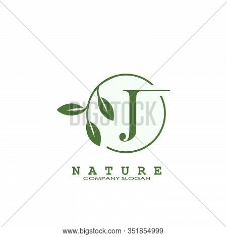 J Letter Nature Floral Logo. Abstract Vector Logo Design Concept Naturally Floral Leaf With Circle S