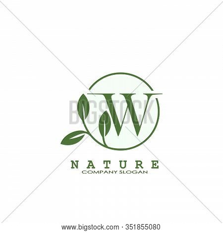 W Letter Nature Floral Logo. Abstract Vector Logo Design Concept Naturally Floral Leaf With Circle S