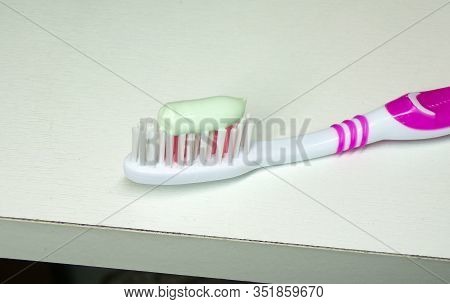 Toothbrush With Toothpaste For Cleaning Teeth. Hygiene Brush Your Teeth. Compliance With Hygiene Rul