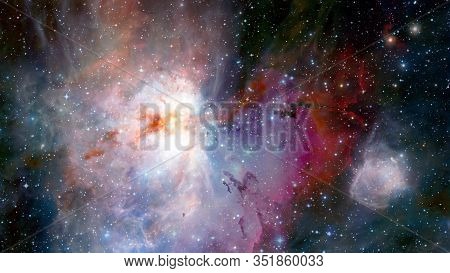 Hubble Views Galaxy And Nebula. Elements Of This Image Furnished By Nasa.