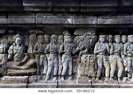 Bas-relief på væggen i Borobudur Temple
