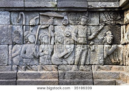 Bas-relief på væggen i Borobudur Temple