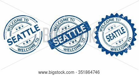 Welcome To Seattle Blue Old Stamp Sale