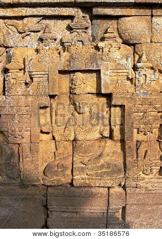 Bas-relief på væggen i Borobudur Temple