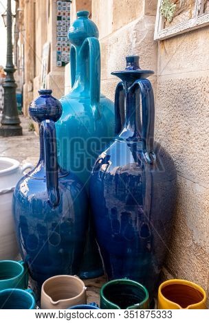 Polignano A Mare, Italy - September 17, 2019: Hand-painted Colorful Traditional Ceramics At A Shop D
