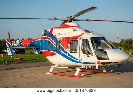 August 30, 2019. Zhukovsky, Russia. Russian Light Multi-purpose Helicopter Kazan Ansat At The Intern