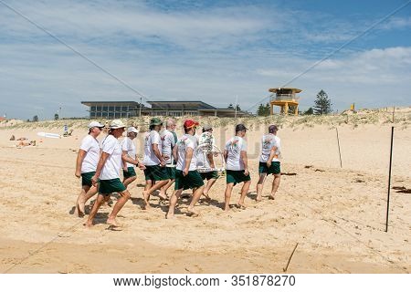 Cronulla, Australia 2020-02-15 Burning Palms Surf Life Saving Club Members Practicing To March With 