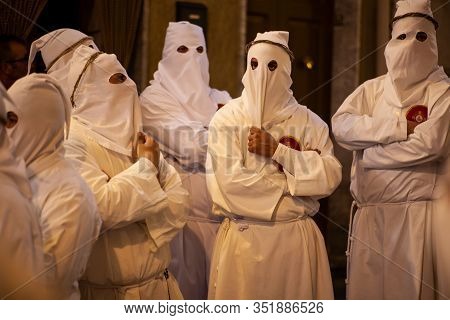 Leonforte, Sicily - April, 19: Christian Brethren During The Traditional Good Friday Procession On A