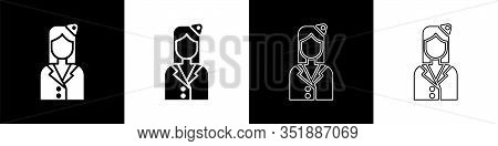 Set Stewardess Icon Isolated On Black And White Background. Vector Illustration