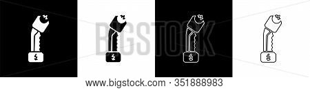 Set Police Electric Shocker Icon Isolated On Black And White Background. Shocker For Protection. Tas