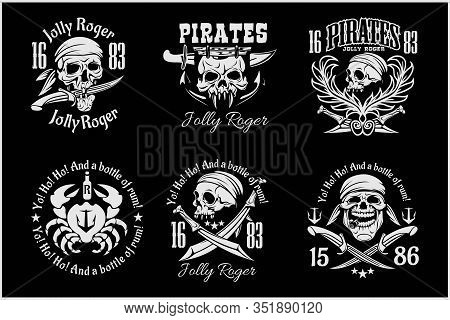 Pirates Design Elements - Vector Set On Black