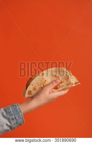 National Food Concept. Mexican National Food Tacos Or Tatar National Food - Kystyby In Hand On An Or