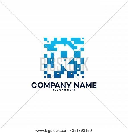R Bstract Modern J Pixel Initial Logo Designs Vector Template