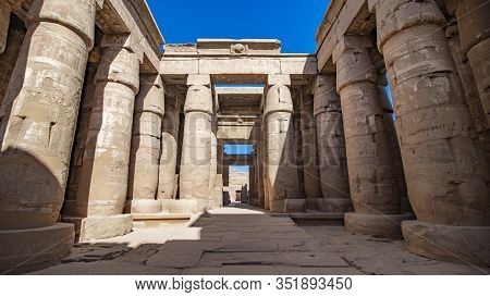 Karnak Temple In Luxor, Egypt. The Karnak Temple Complex, Commonly Known As Karnak, Comprises A Vast
