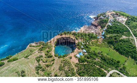Landscape Over Broken Beach In Nusa Penida, Indonesia Angel's Billabong Beach. Popular Tourist Desti