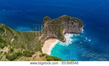 Aerial View Of The Tropical Coast Of The Island Of Nusa Penida, Beach Of Kelingking, Indonesia