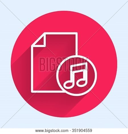 White Line Music Book With Note Icon Isolated With Long Shadow. Music Sheet With Note Stave. Noteboo