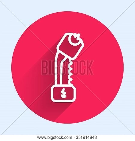 White Line Police Electric Shocker Icon Isolated With Long Shadow. Shocker For Protection. Taser Is 