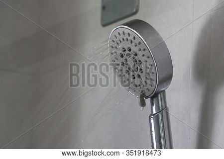 Water That Flows Out Of The Shower Gently. Water Flows Out Of The Shower.