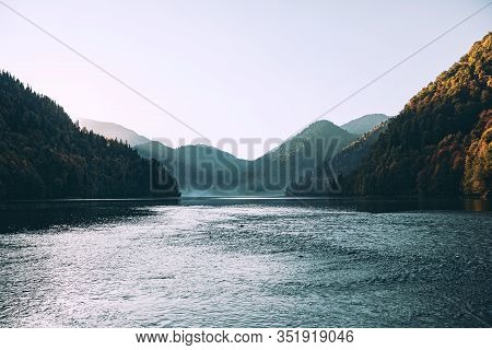 Ritsa Lake In Abkhazia Mountains Landscape Forest Travel