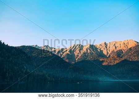 Ritsa Lake In Abkhazia Mountains Landscape Forest Travel
