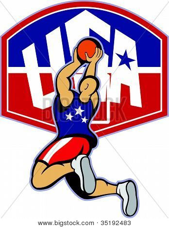 Basketspelare skytte hoppande boll