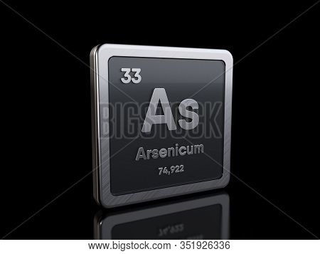 Arsenic As, Element Symbol From Periodic Table Series. 3d Rendering Isolated On Black Background
