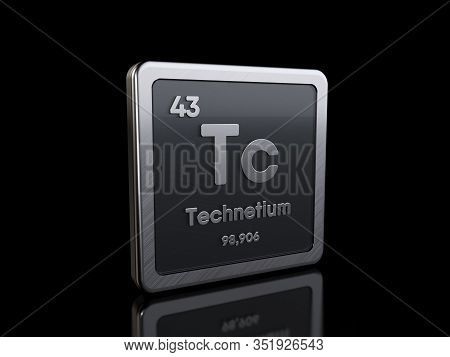 Technetium Tc, Element Symbol From Periodic Table Series. 3d Rendering Isolated On Black Background