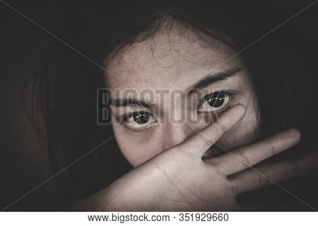 Woman Raised Her Hand For Dissuade, Stop Sexual Abuse Concept, Stop Violence Against Women, Internat