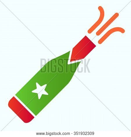 Champagne Bottle Explosion Flat Icon. Drink Vector Illustration Isolated On White. Alcohol Gradient 