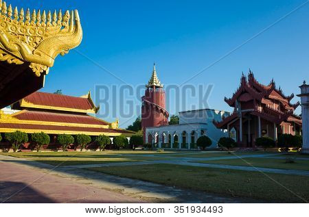 Mandalay royal Palace, Watch tower and other structures inside of palace compound, Myanmar