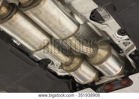 Catalytic Converter. Exhaust System Of A Modern Car Bottom View.