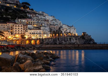 View of a Amalfi town at sunset, Italy