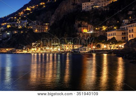 View of a Amalfi town at sunset, Italy
