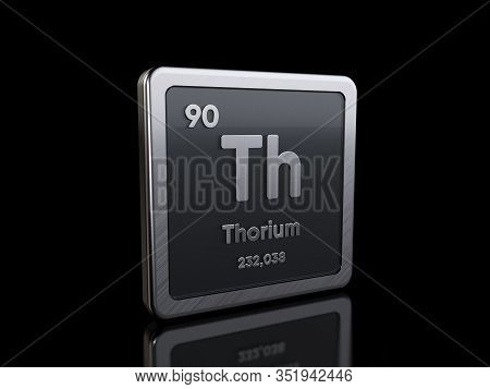 Thorium Th, Element Symbol From Periodic Table Series. 3d Rendering Isolated On Black Background