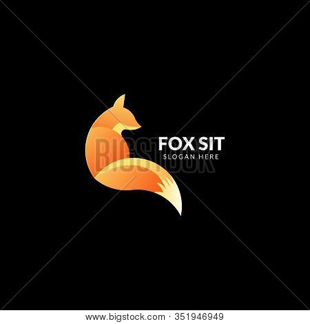 Vector Logo Illustration Fox Sit Gradient Orange Suitable For Creative Industry, Multimedia, Enterta