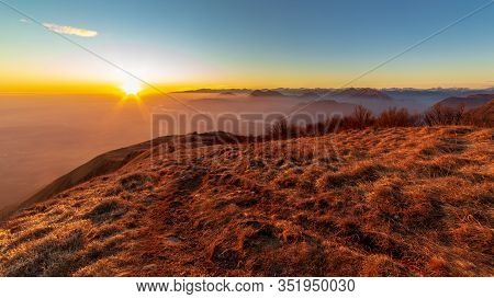 Sunset At The Cuarnan Peak, Friuli-venezia Giulia Region, In A Freezing Winter Day
