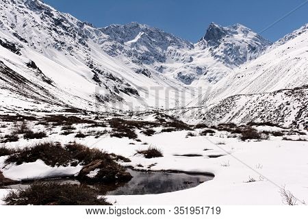 Natural Monument El Morado. Mountain El Morado And Valley, In Cajón Del Maipo, Central Andes Of Chil