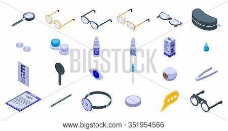 Optician Icons Set. Isometric Set Of Optician Vector Icons For Web Design Isolated On White Backgrou
