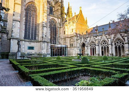 Utrecht, Netherlands - January 06, 2020. Pandhof Garden Of The Dom Church Is One Of Holland Most Bea